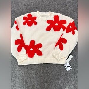 Commense Red and Cream Floral Sweater